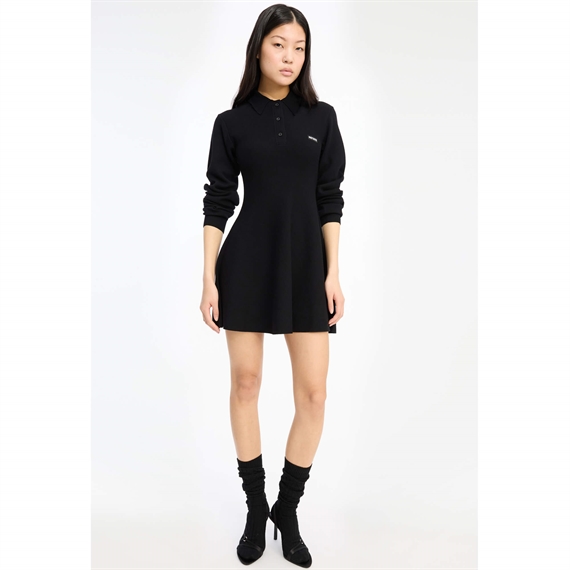 Rotate Slinky Knit Polo Kjole, Sort